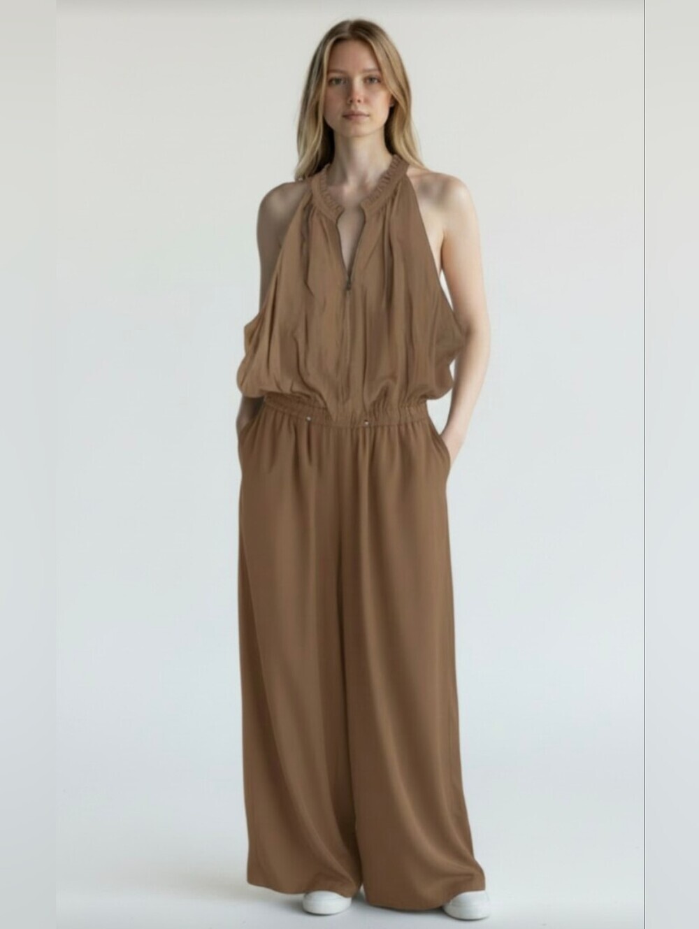 NWT@$68! LAUREN CONRAD! NATURAL TAN COTTON SATEEN BLEND 1 PC JUMPSUIT ONESIE! 2X